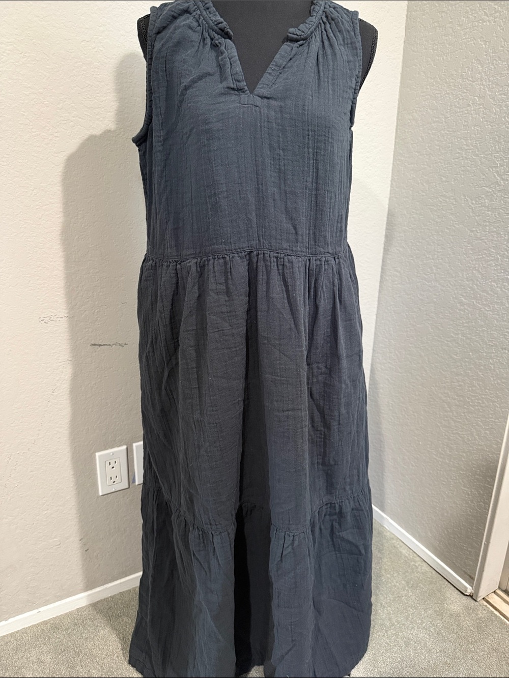 Pact Sleeveless Tiered Maxi Dress in Charcoal Gray-Medium